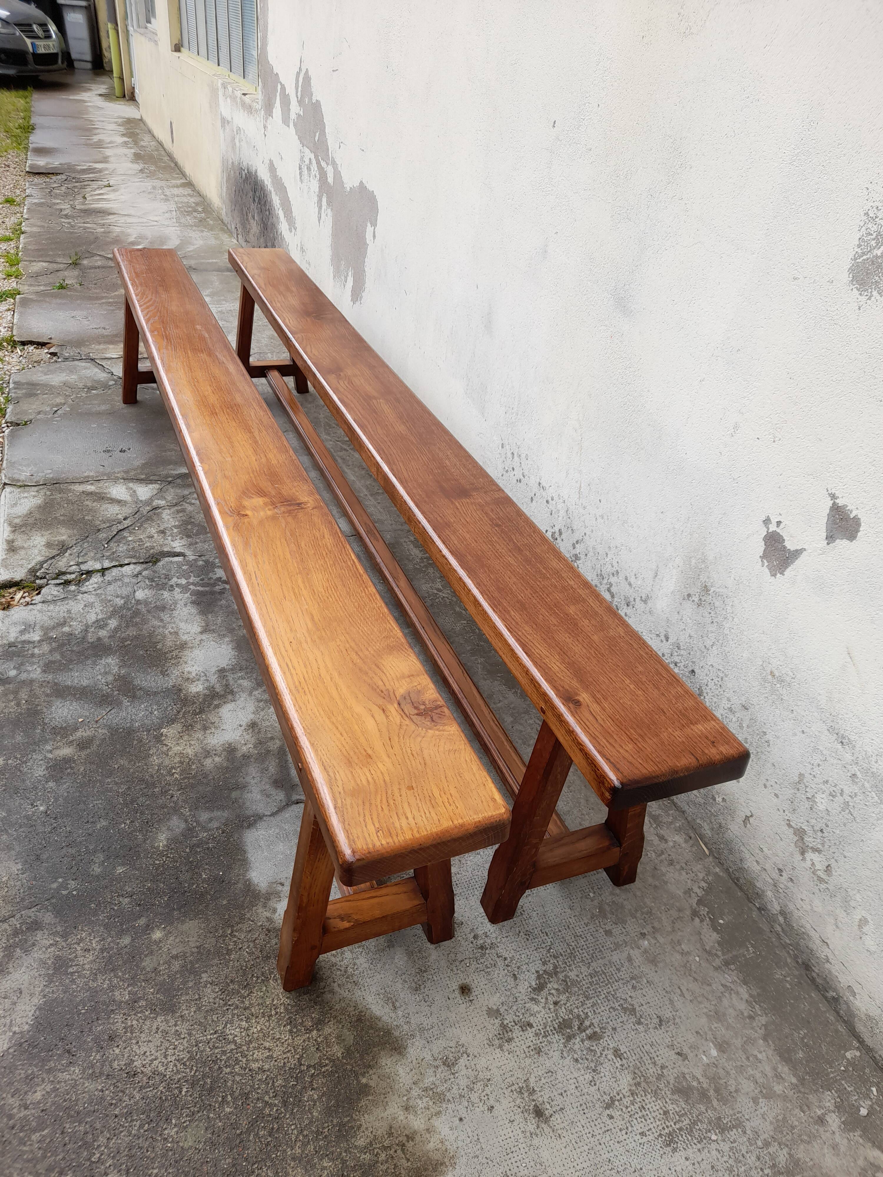 Pair of old oak farm benches -2m75