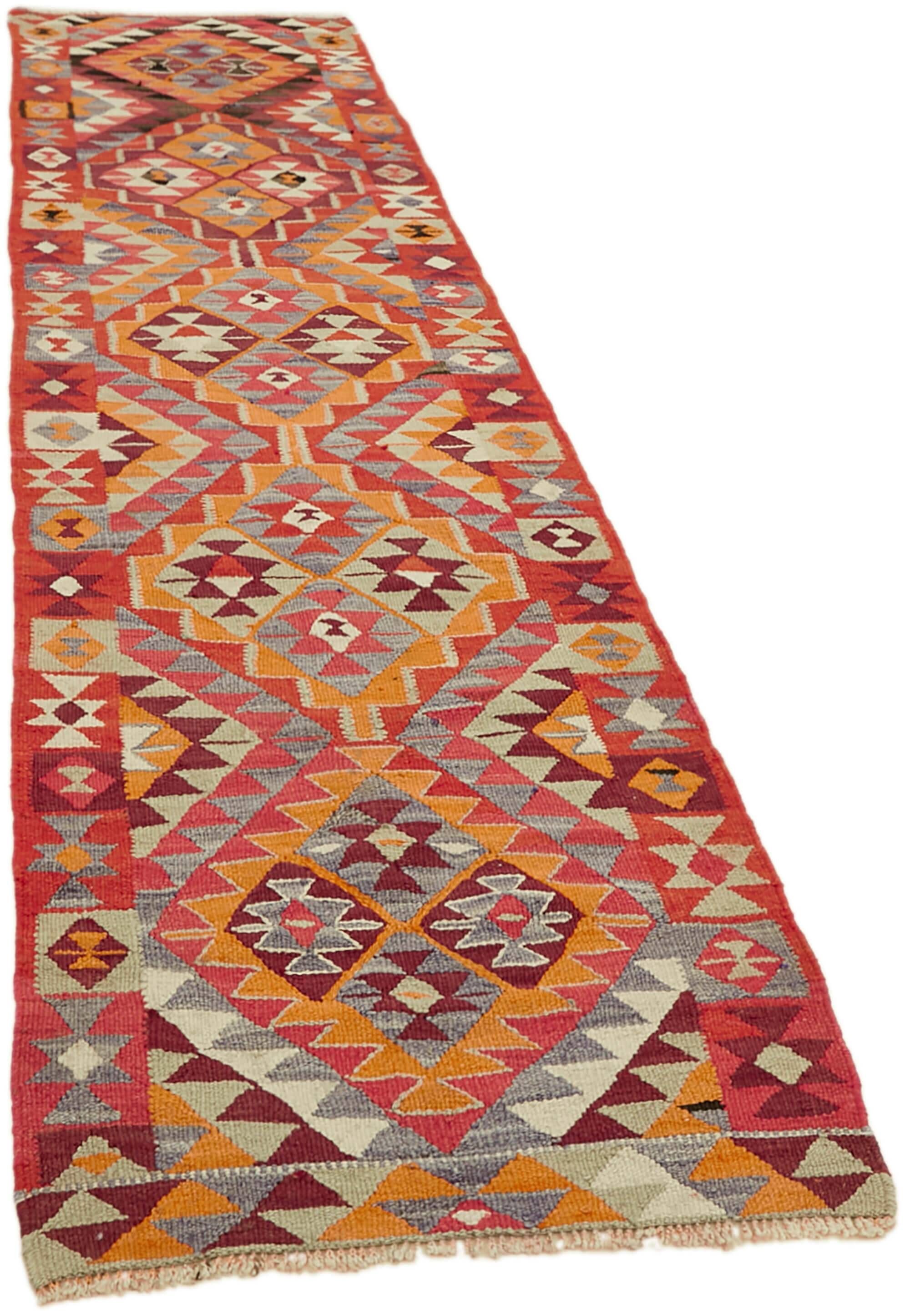 Turkish Handwoven Vintage Herki Kilim 88 cm x 334 cm