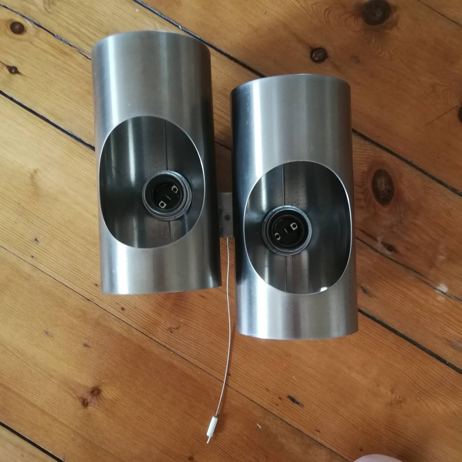 Set of Oxar brand wall lights in chromed steel