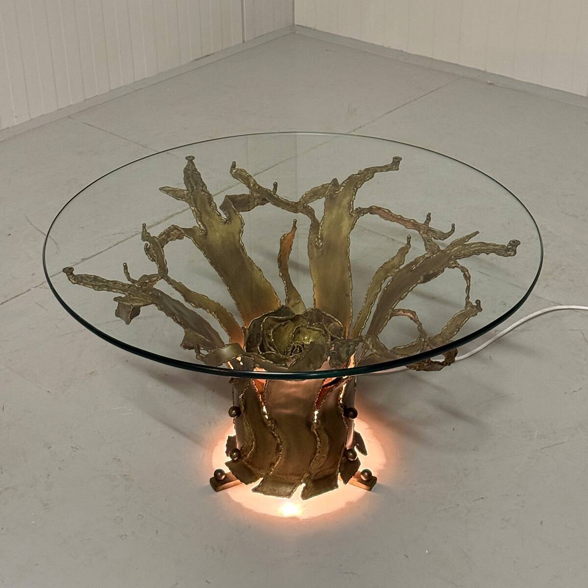 Illuminated brutalist coffee table dark brass 1960’s