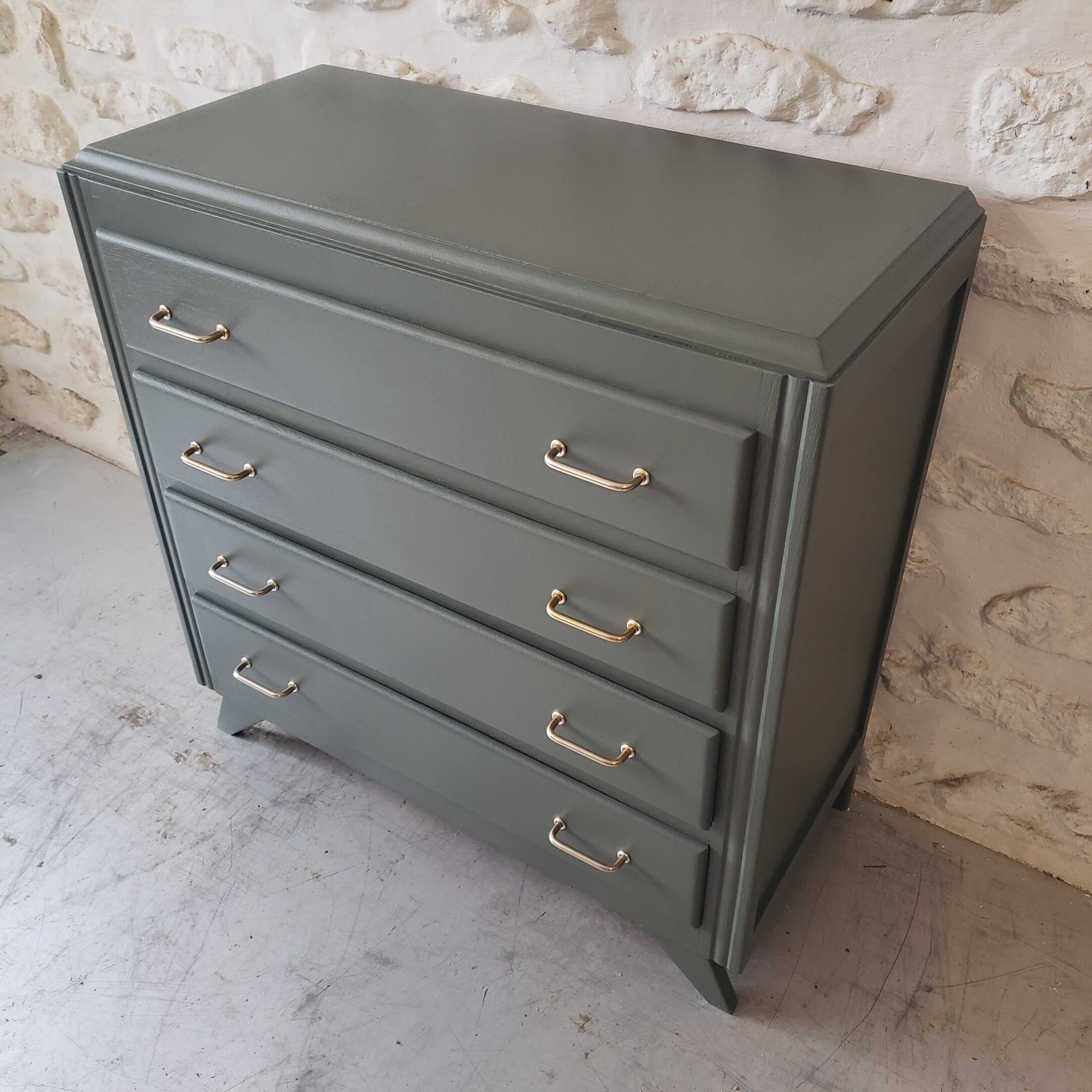 Vintage dark green gray chest of drawers