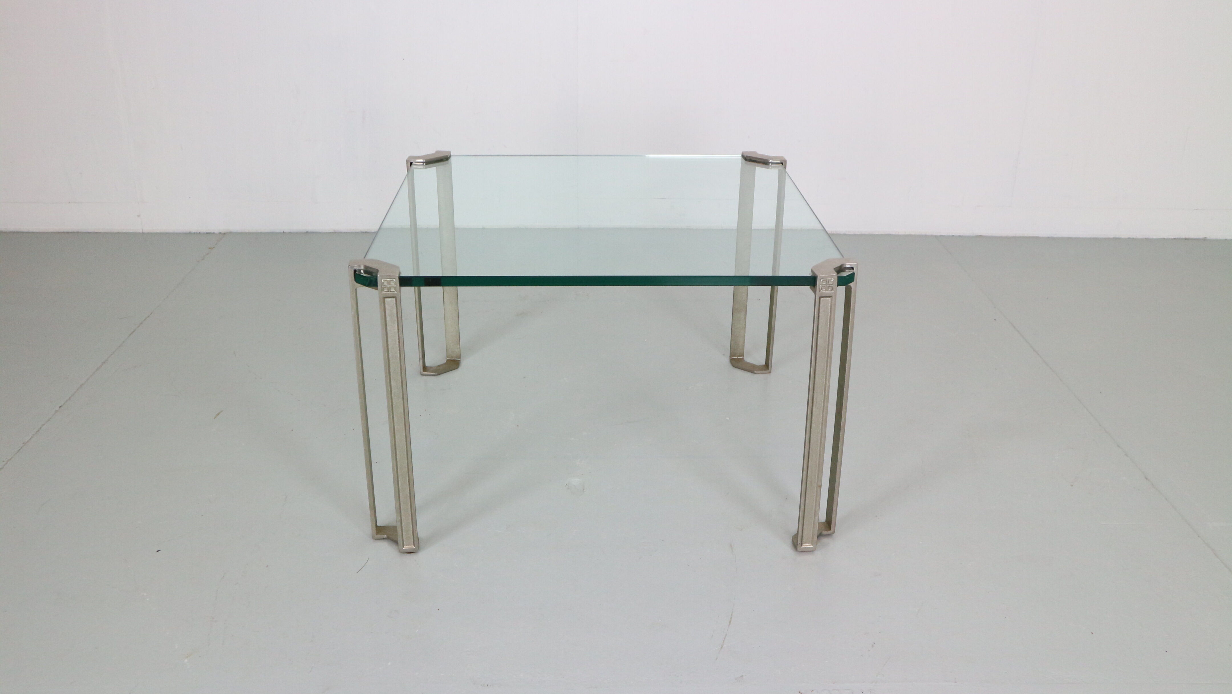 Peter Ghyczy for Ghyzcy Square Glass Coffee Table, 1970's Hollywood Regency