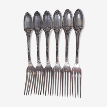 6 silver metal table forks by Boulenger, early 20th century