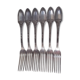 6 silver metal table forks by Boulenger, early 20th century