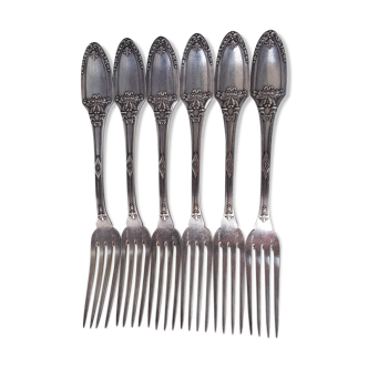 6 silver metal table forks by Boulenger, early 20th century