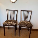 Pair of vintage wood and leopard chairs