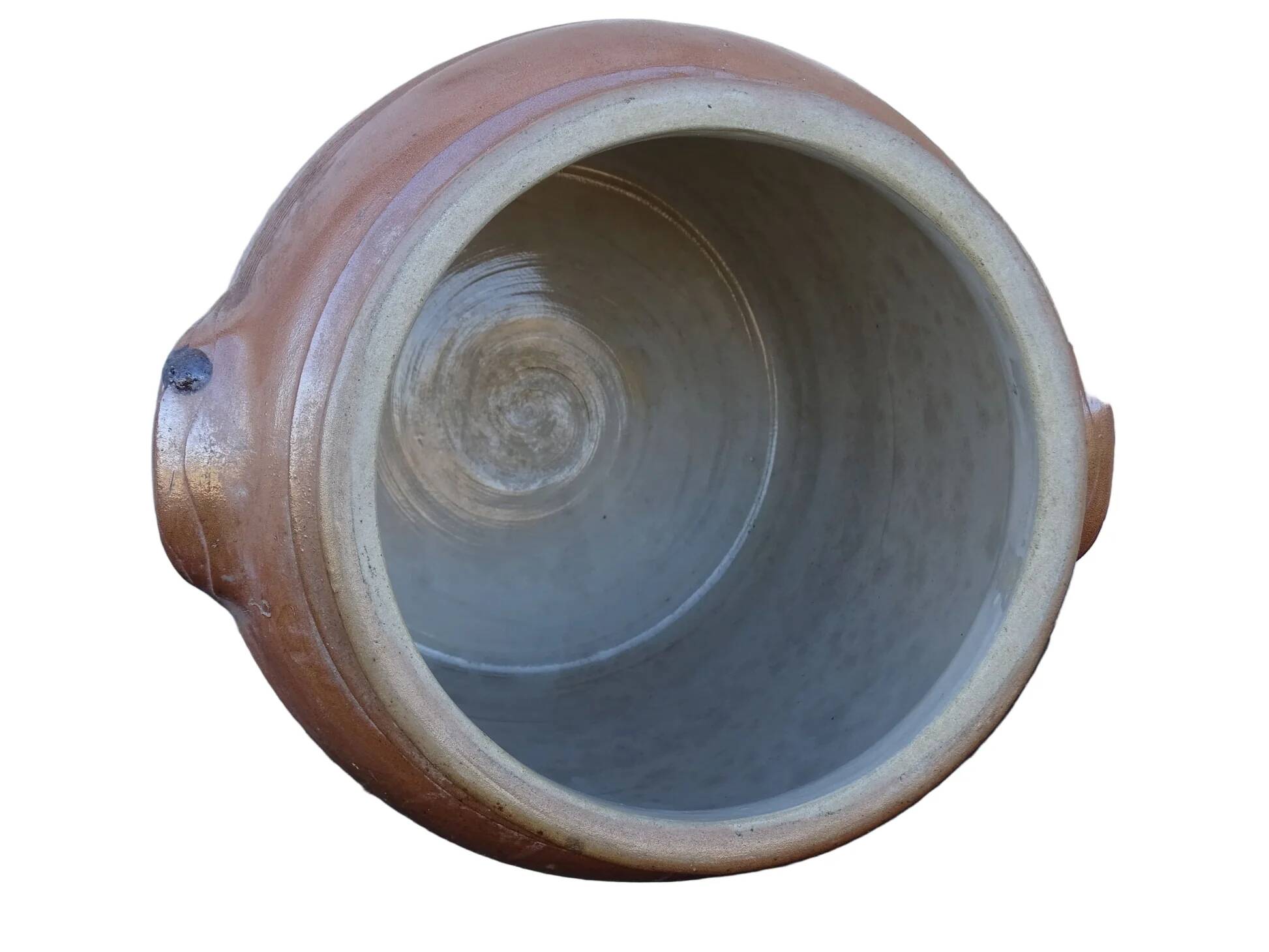 Grand pot ancien français en céramique à glaçure salée, 32 cm