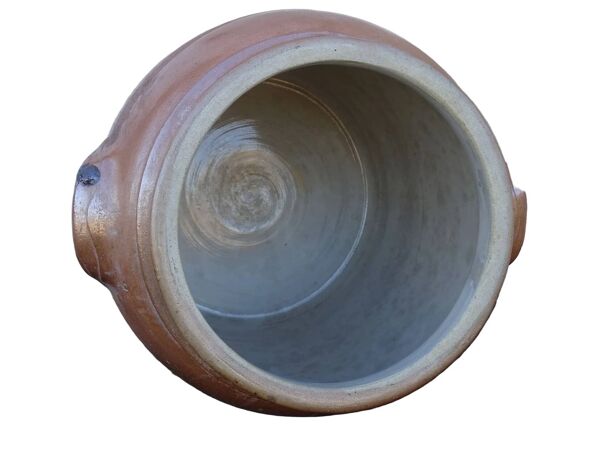Grand pot ancien français en céramique à glaçure salée, 32 cm