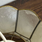 Pendant light, chandelier in mother-of-pearl and brass