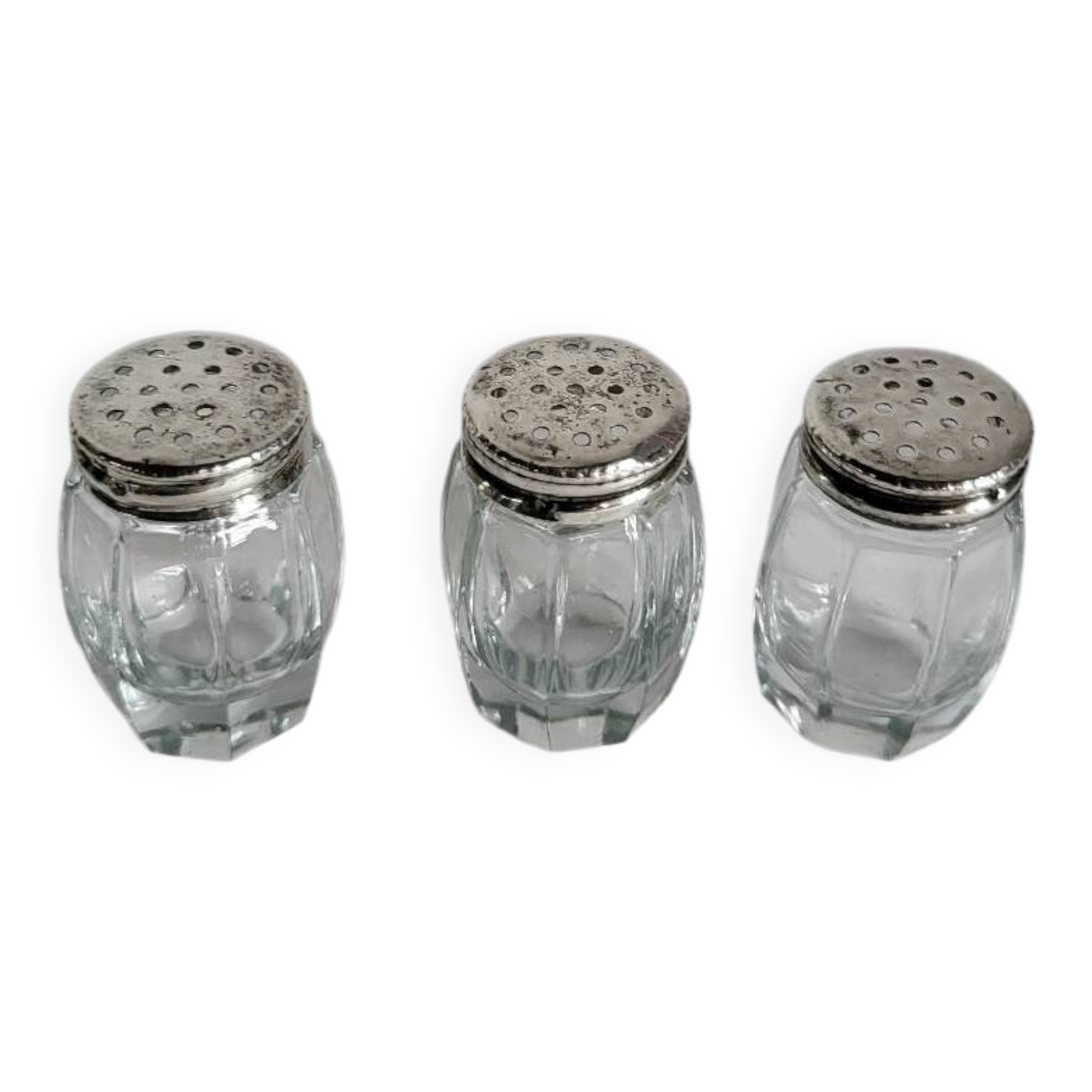 3 Antique Salt Cellars Silver Cork Crab Mark