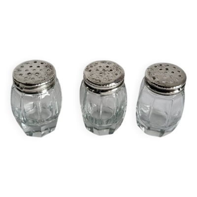 3 Anciens Salerons Bouchon en argent Poinçon crabe