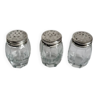 3 Antique Salt Cellars Silver Cork Crab Mark