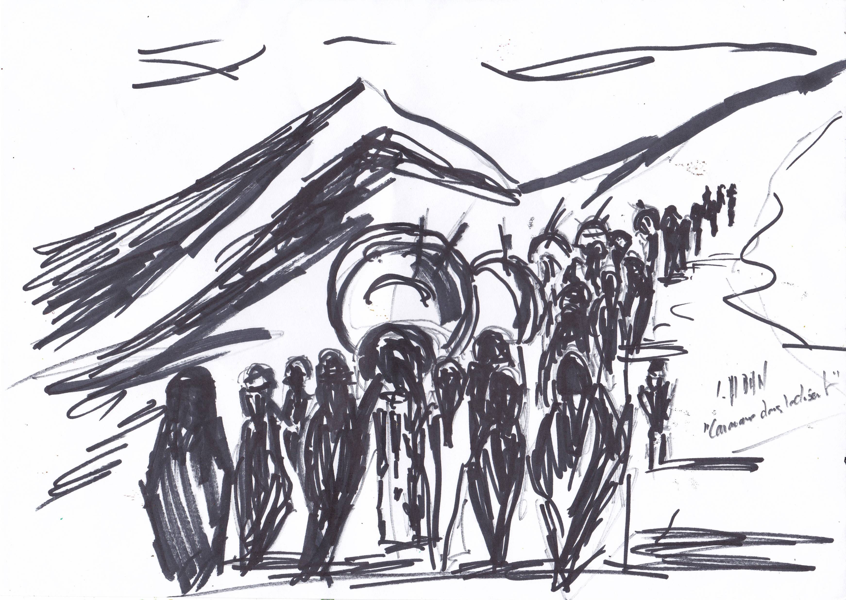 Painting or drawing in ink on paper 21 x 29.5 cm by Louis Alban Orientalist painter from Algiers.