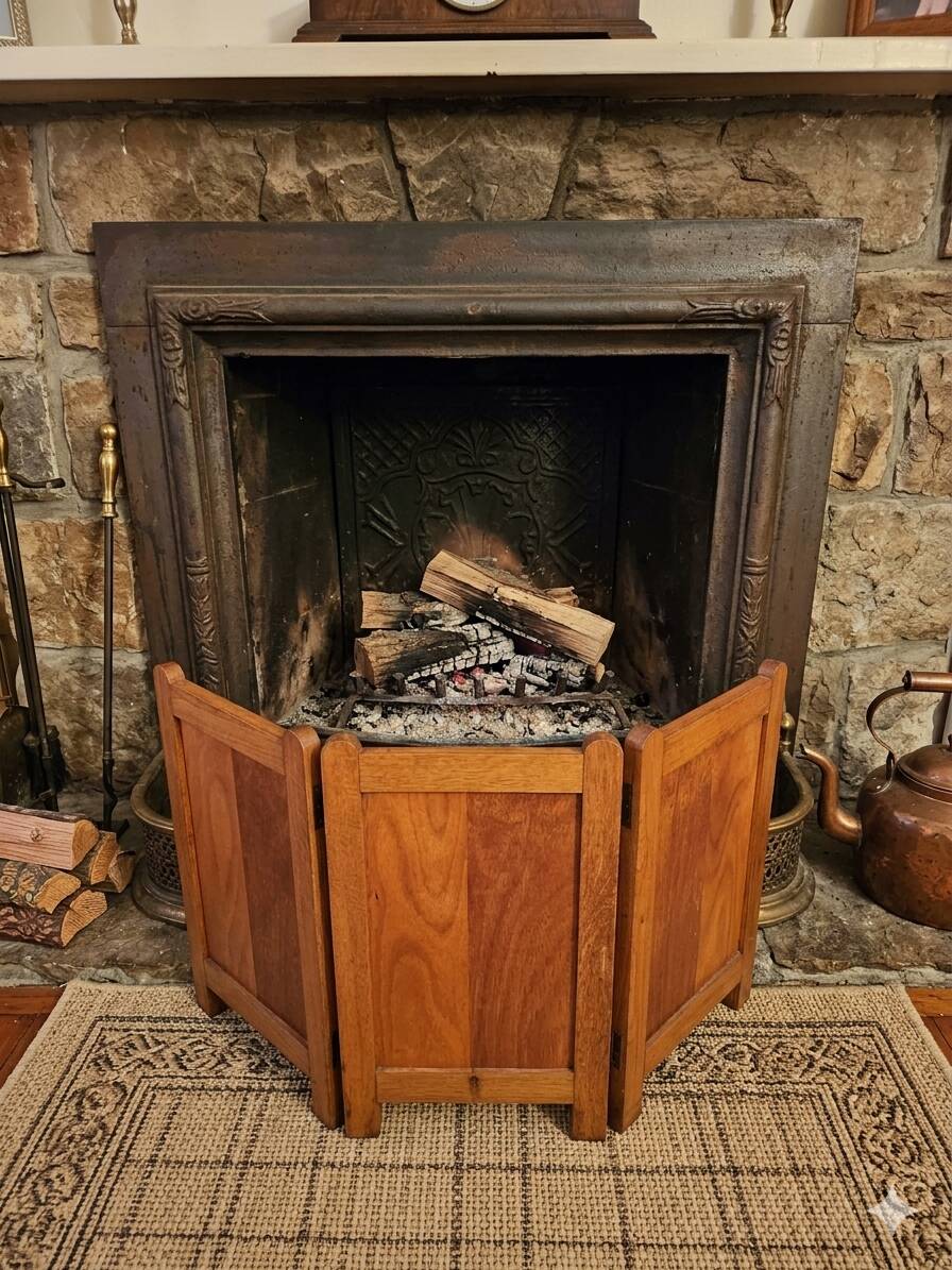 Old oak three-panel fire screen