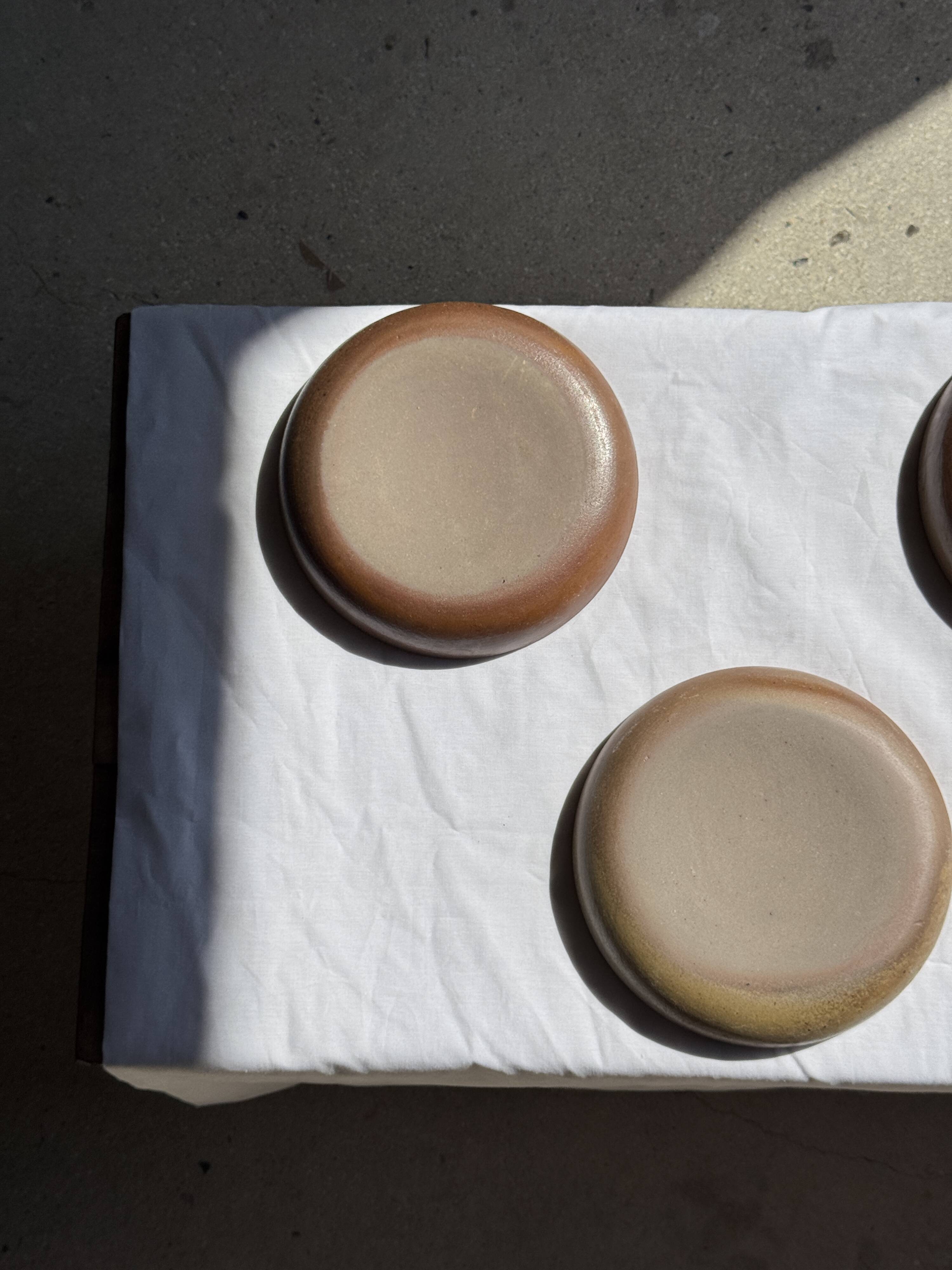 Set of 6 handmade ceramic deep plates in glazed beige D19.5 H4