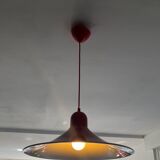 Space Age red metal saucer pendant light from the 70s-80s