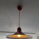 Space Age red metal saucer pendant light from the 70s-80s