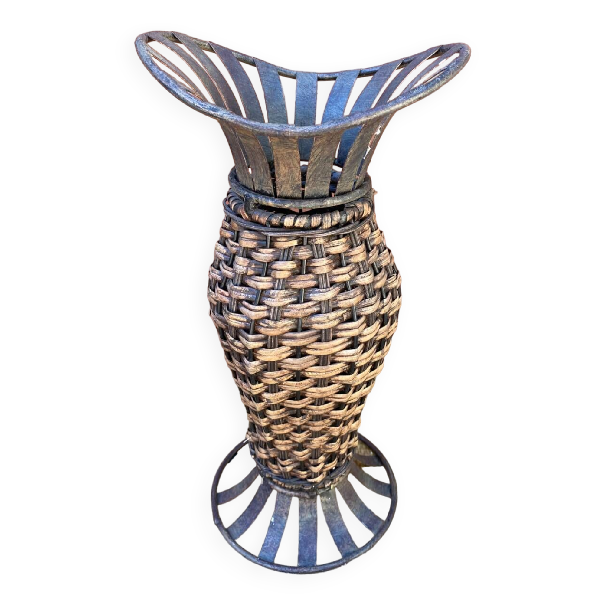 Wicker and metal vase
