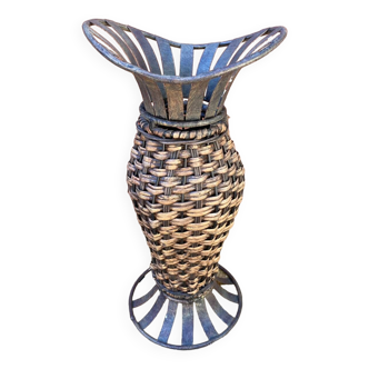 Wicker and metal vase