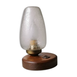 Vintage wooden table lamp with glass lampshade, 80s