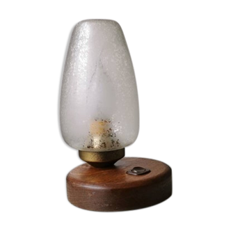 Vintage wooden table lamp with glass lampshade, 80s