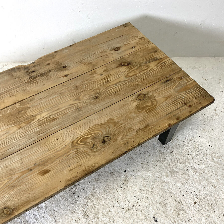 Antique blackened wood coffee table and varnished top
