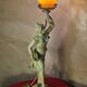 1900 brass lamp with glass paste tulip signed tief, 56x15