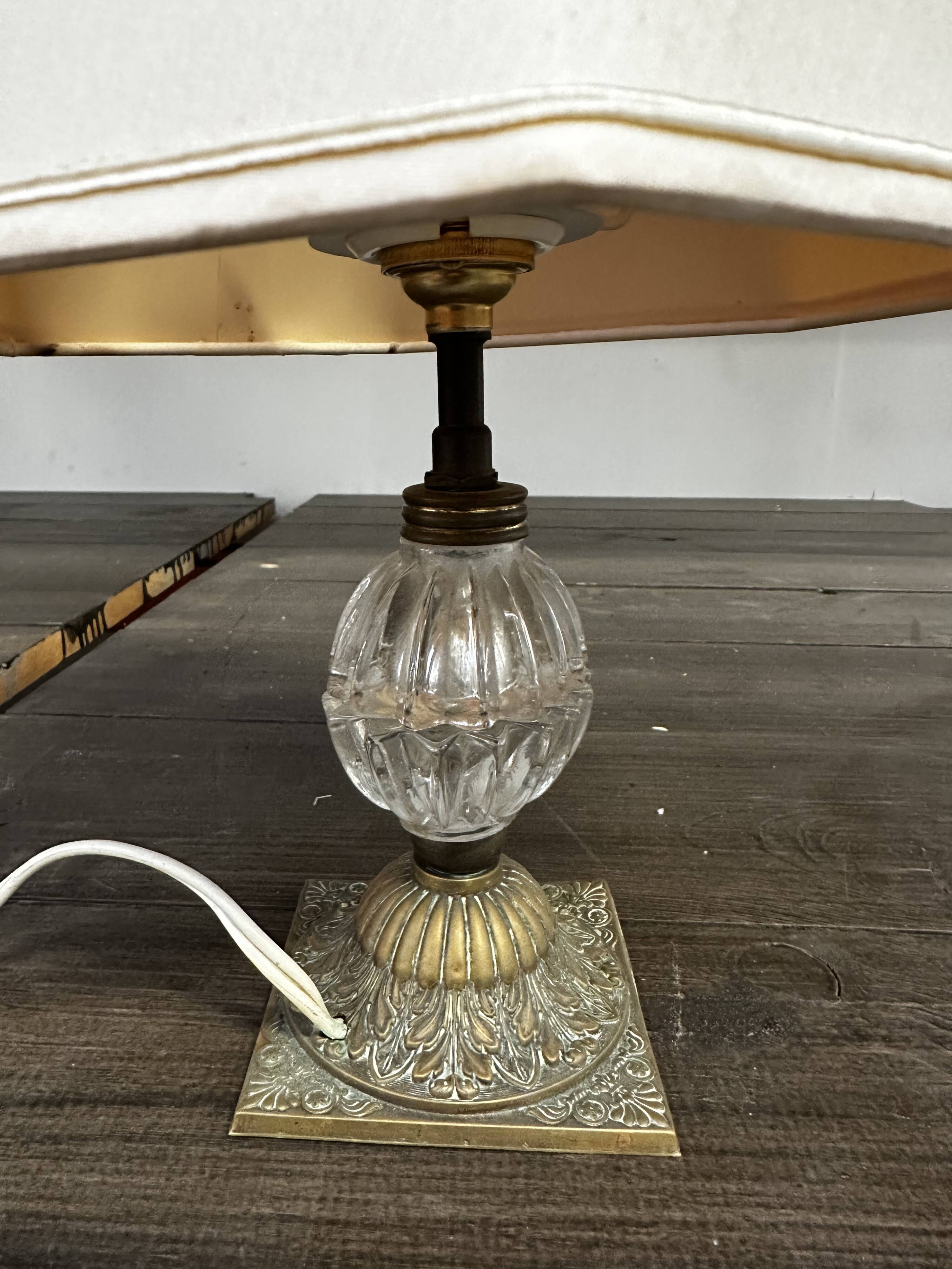 Lampe ancienne Laiton et Verre H 31 cm