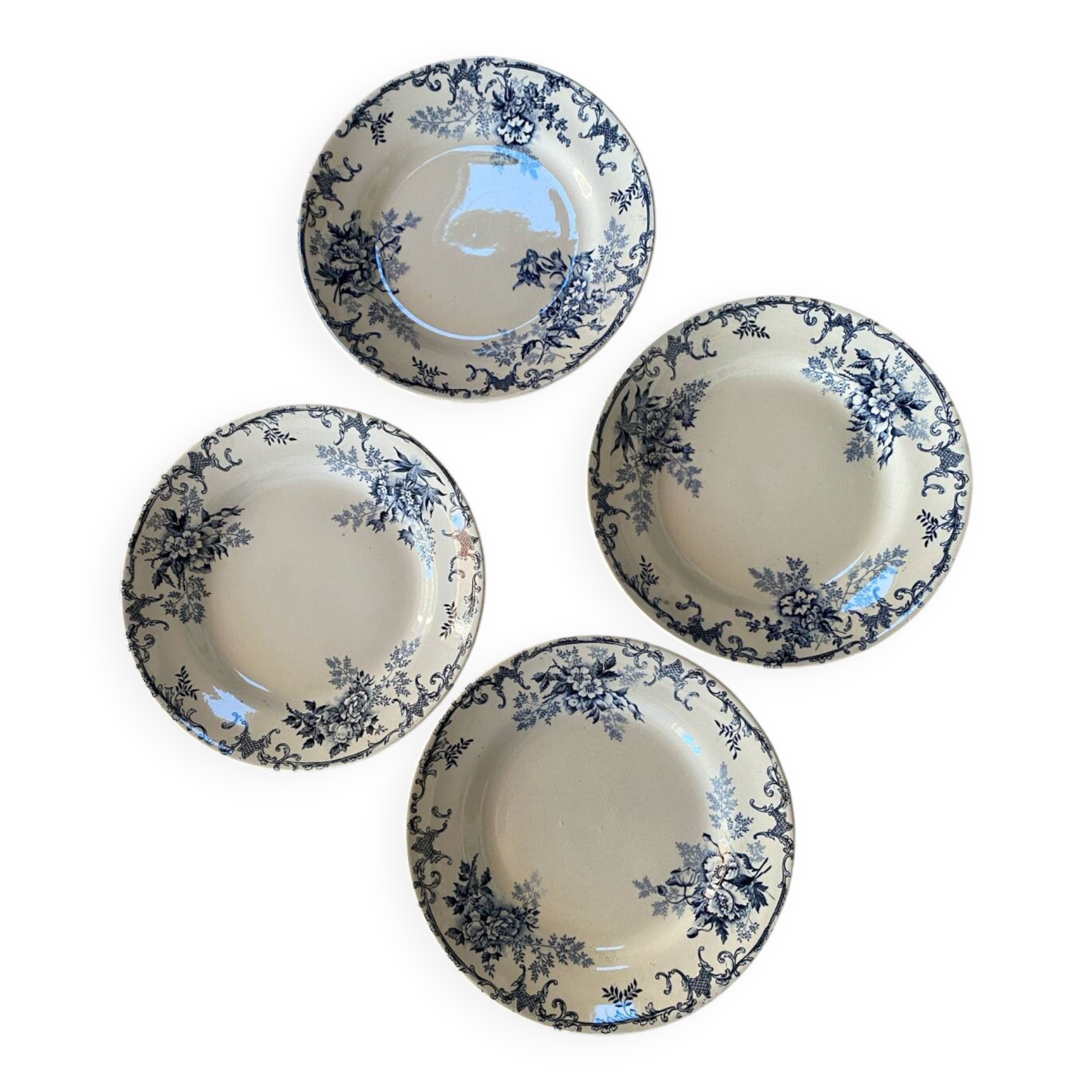 Set of 4 flat ironstone plates by Hippolyte Boulenger