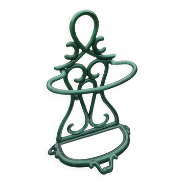Porte-parapluie en fonte émaillée vert bouteille à décor de volutes