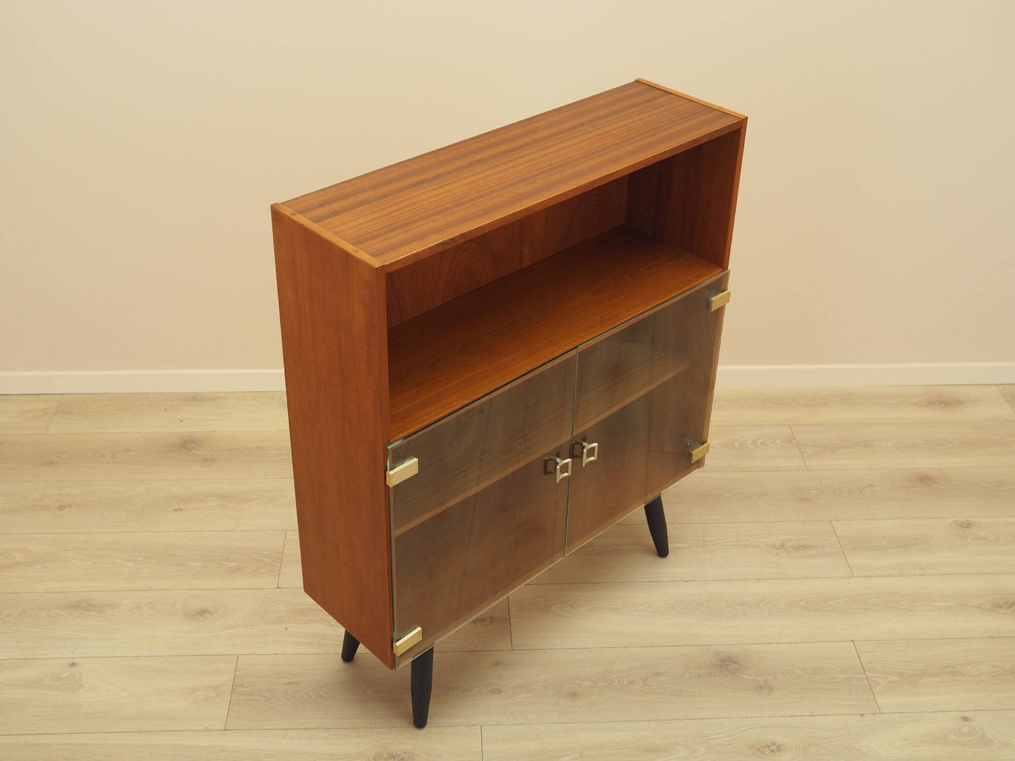 Teak display cabinet with glass doors, Denmark, 1970s
