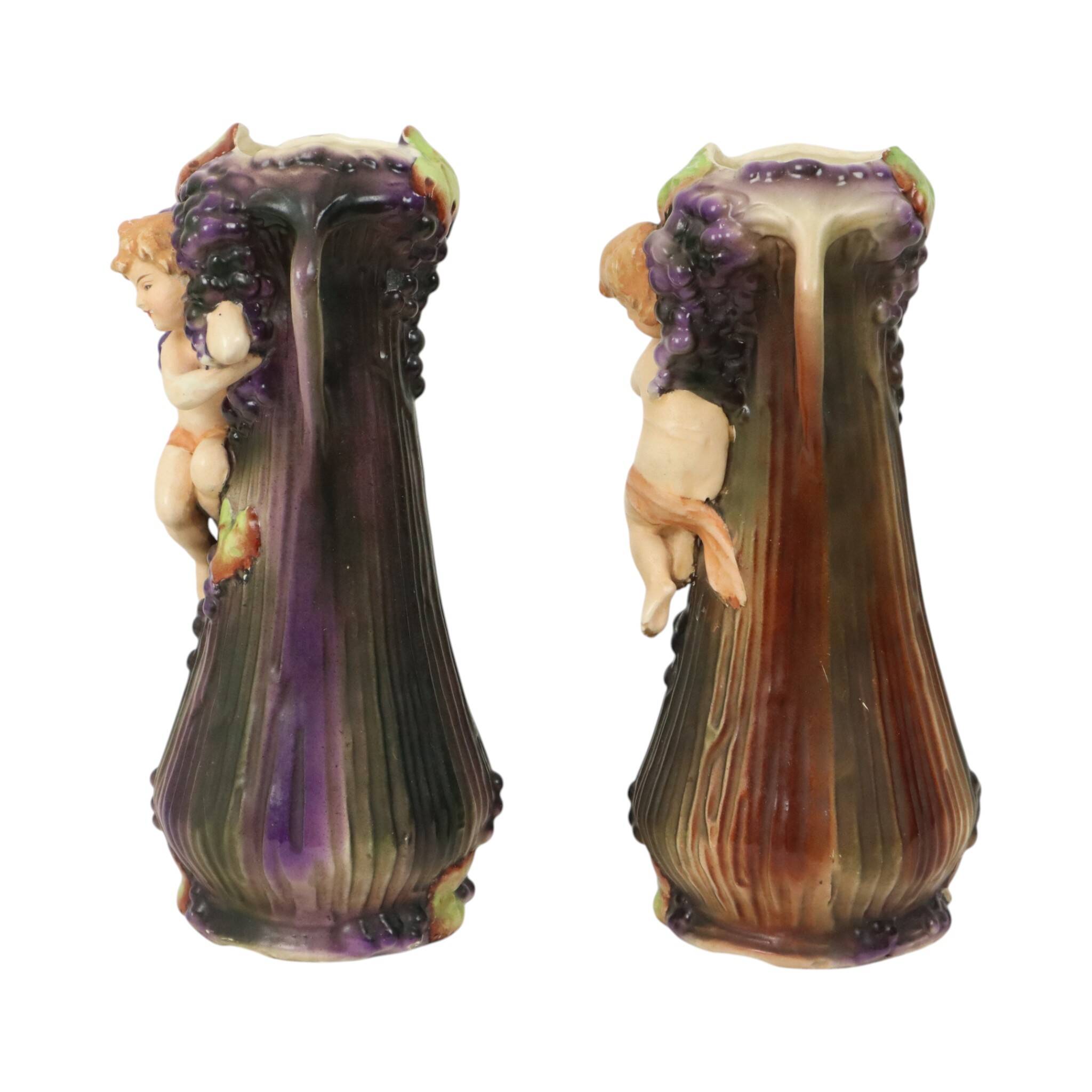 Art Nouveau Vases Putti Cherub Amphora Style Pottery