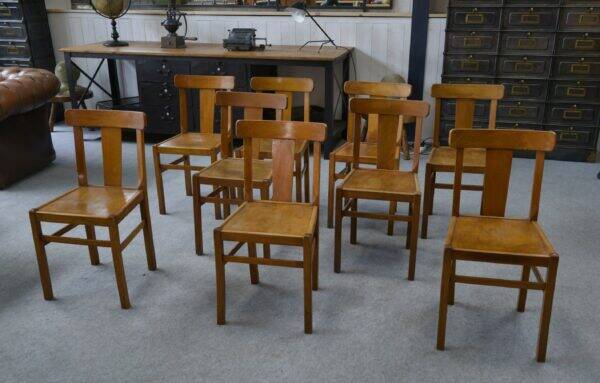 Set of 10 beech bistro chairs from the 1950s