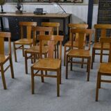 Set of 10 beech bistro chairs from the 1950s