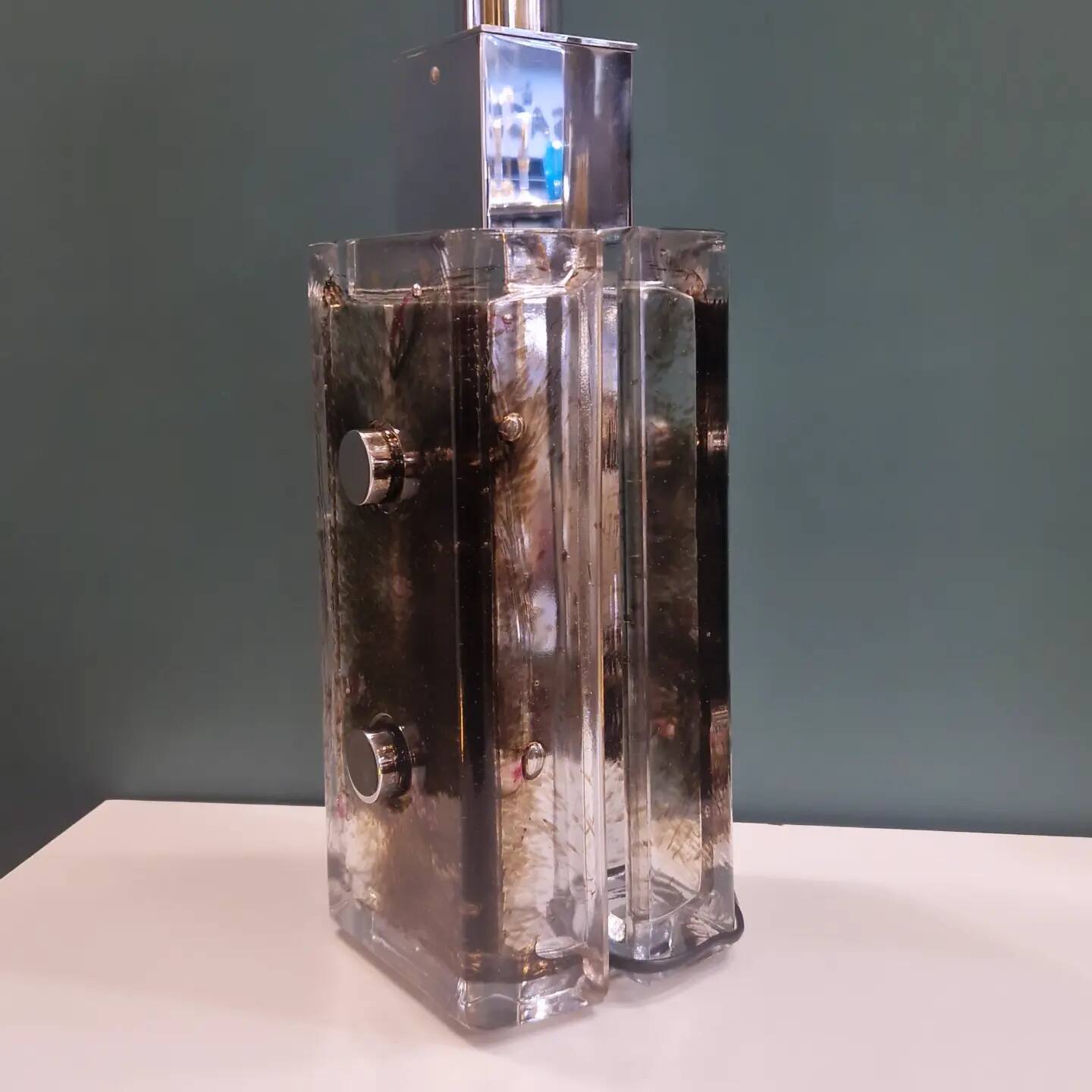 Large table lamp base in Murano glass and chromed metal from the 70s