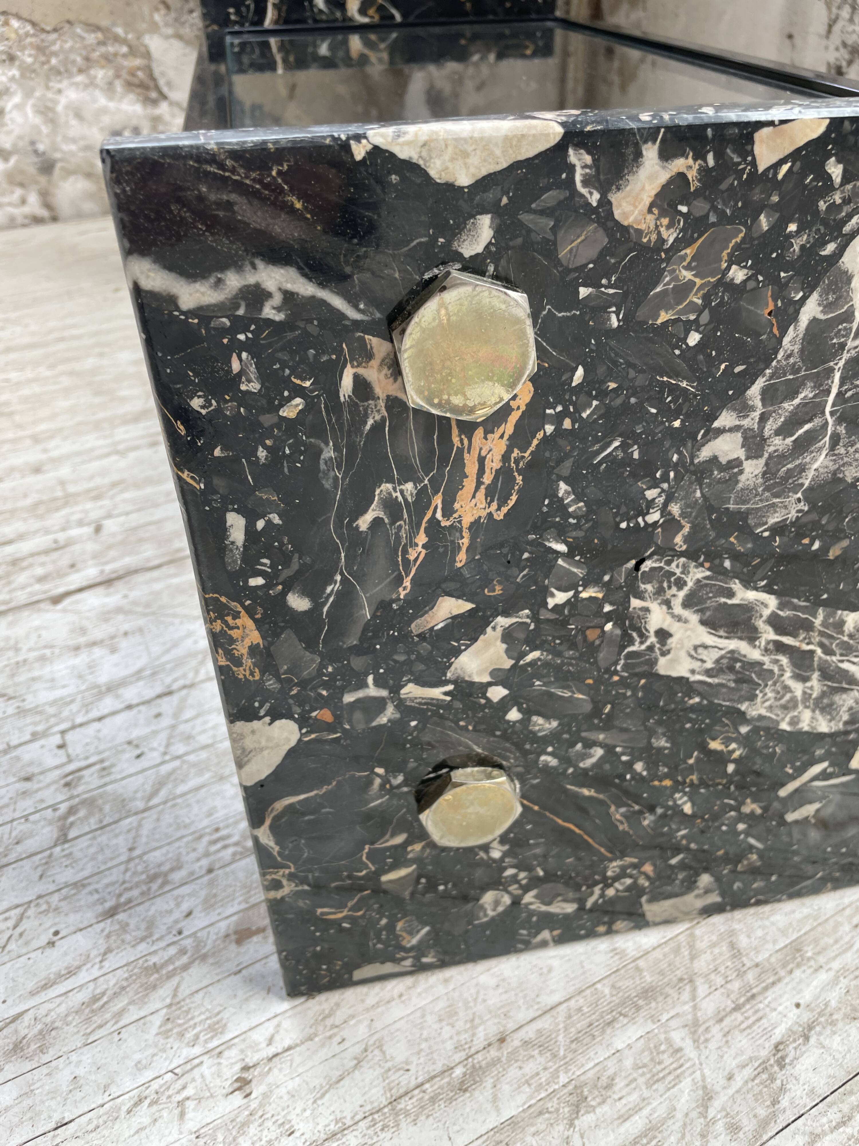 80s Italian marble and glass coffee table