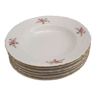 Six assiettes a soupe vintage en porcelaine fine