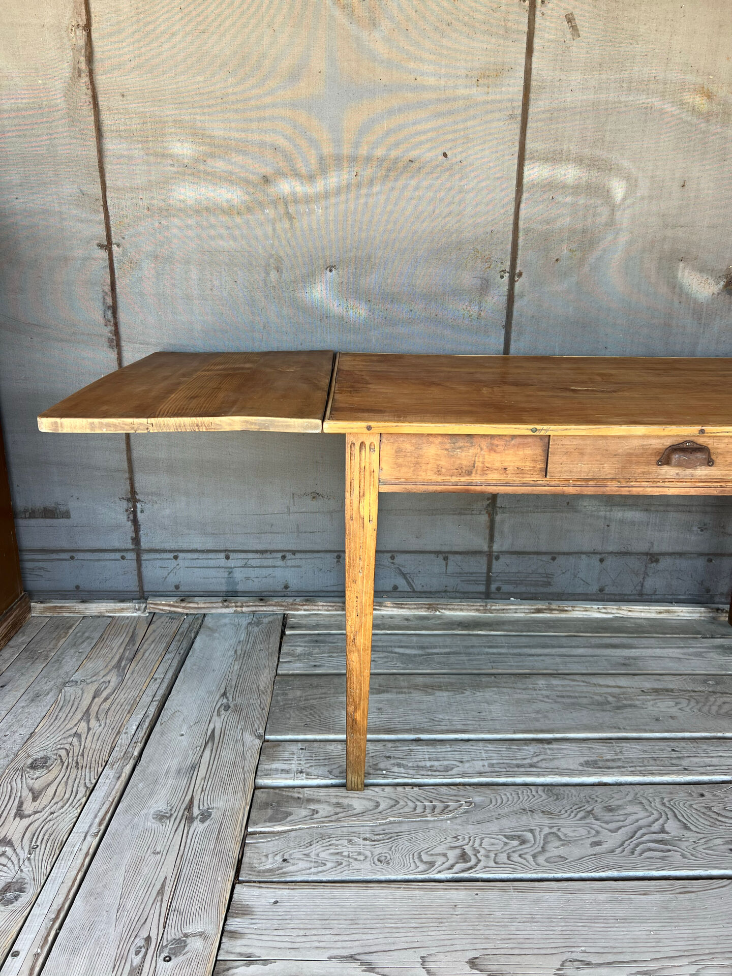 Old raw wood table with extension