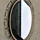 Oval wall mirror sun gilded metal frame vintage 60 70