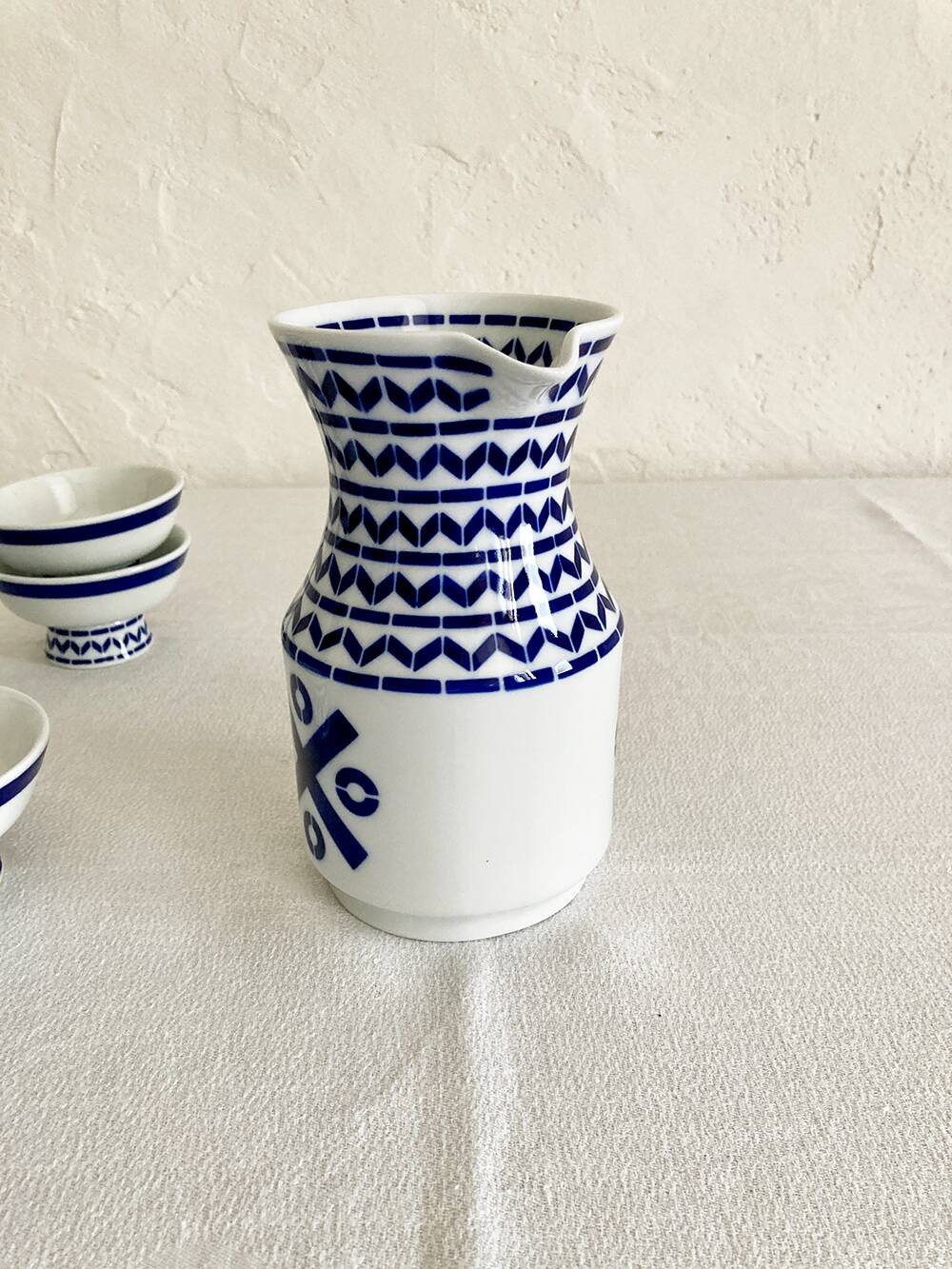 Set of six Sargadelos porcelain wine glasses and pitcher