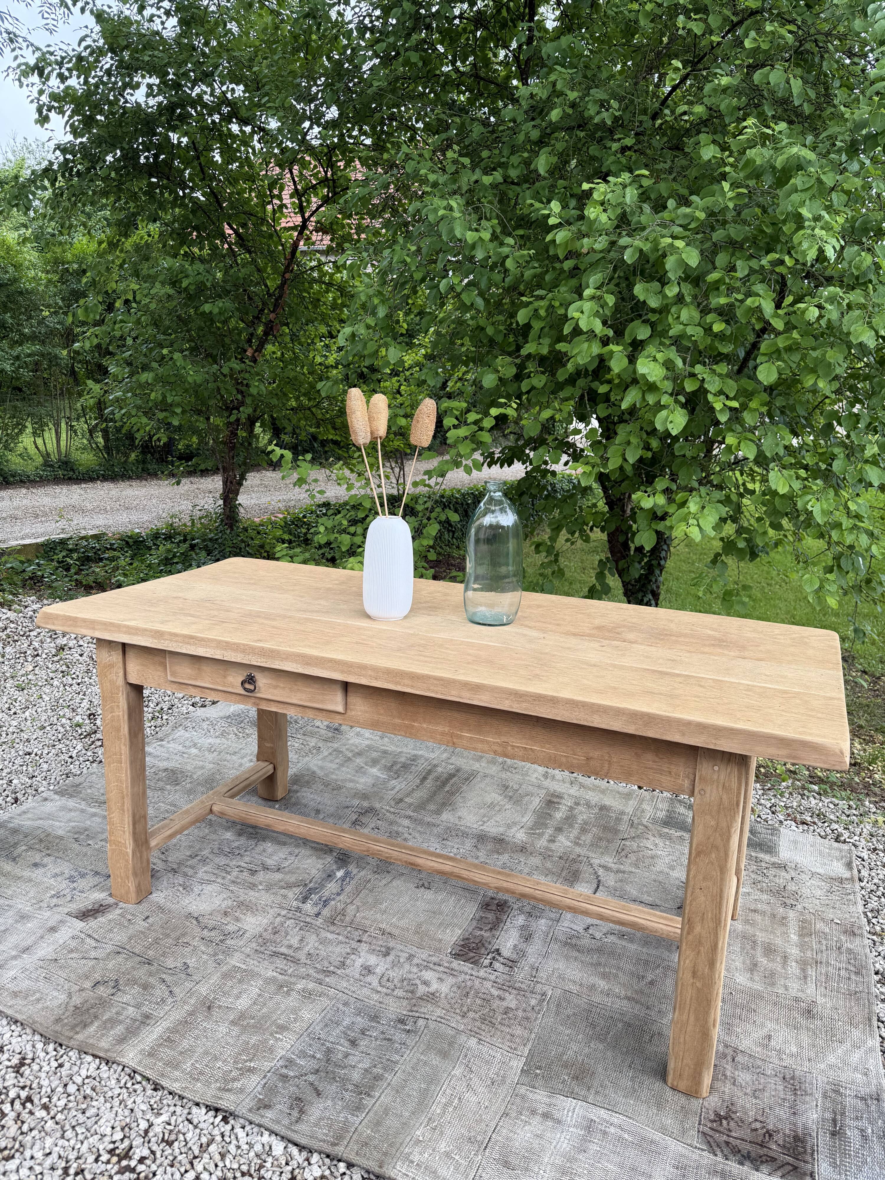Table de ferme rénové 180cm double tiroir