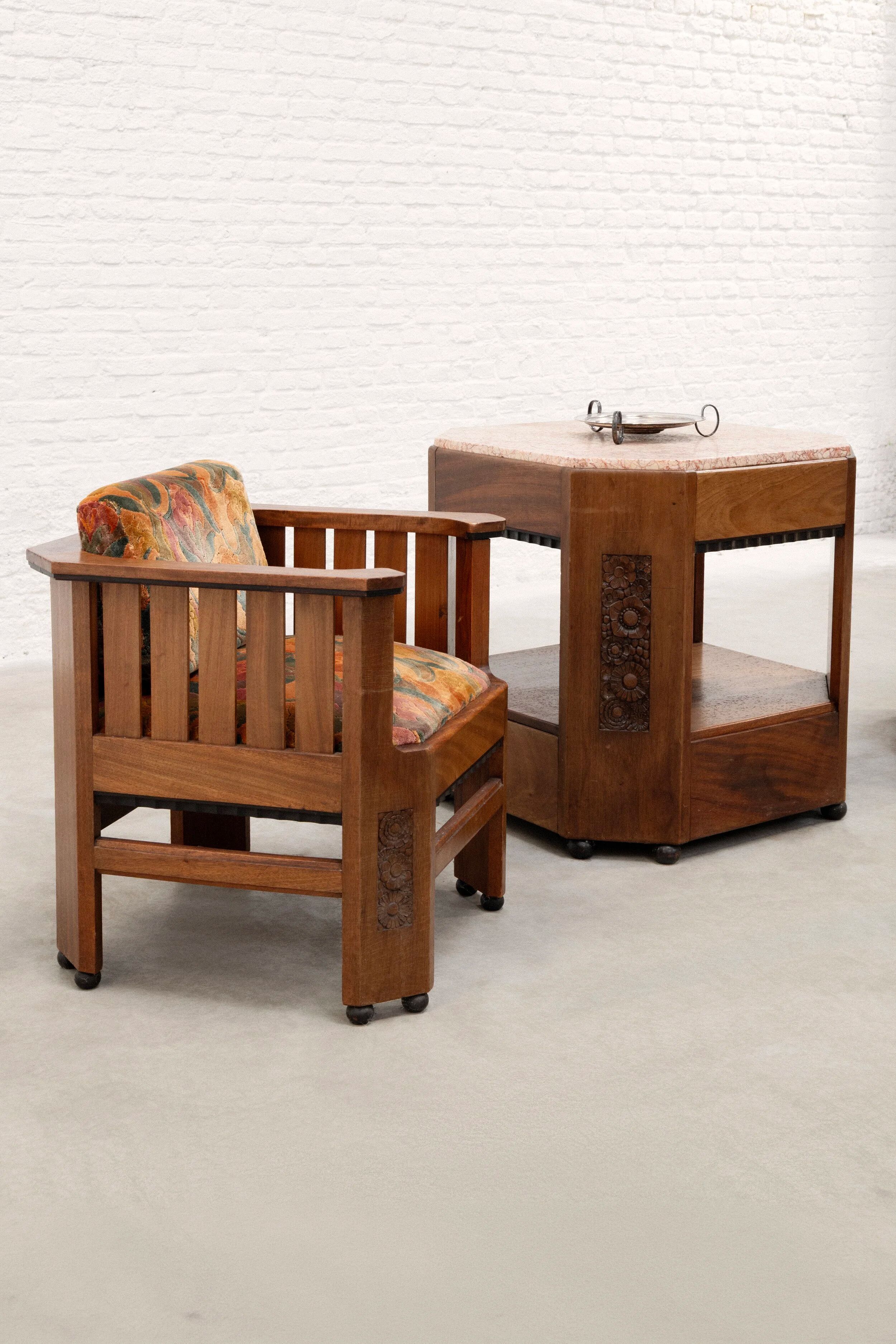 Pair of Amsterdam School walnut armchairs, Netherlands, c. 1930