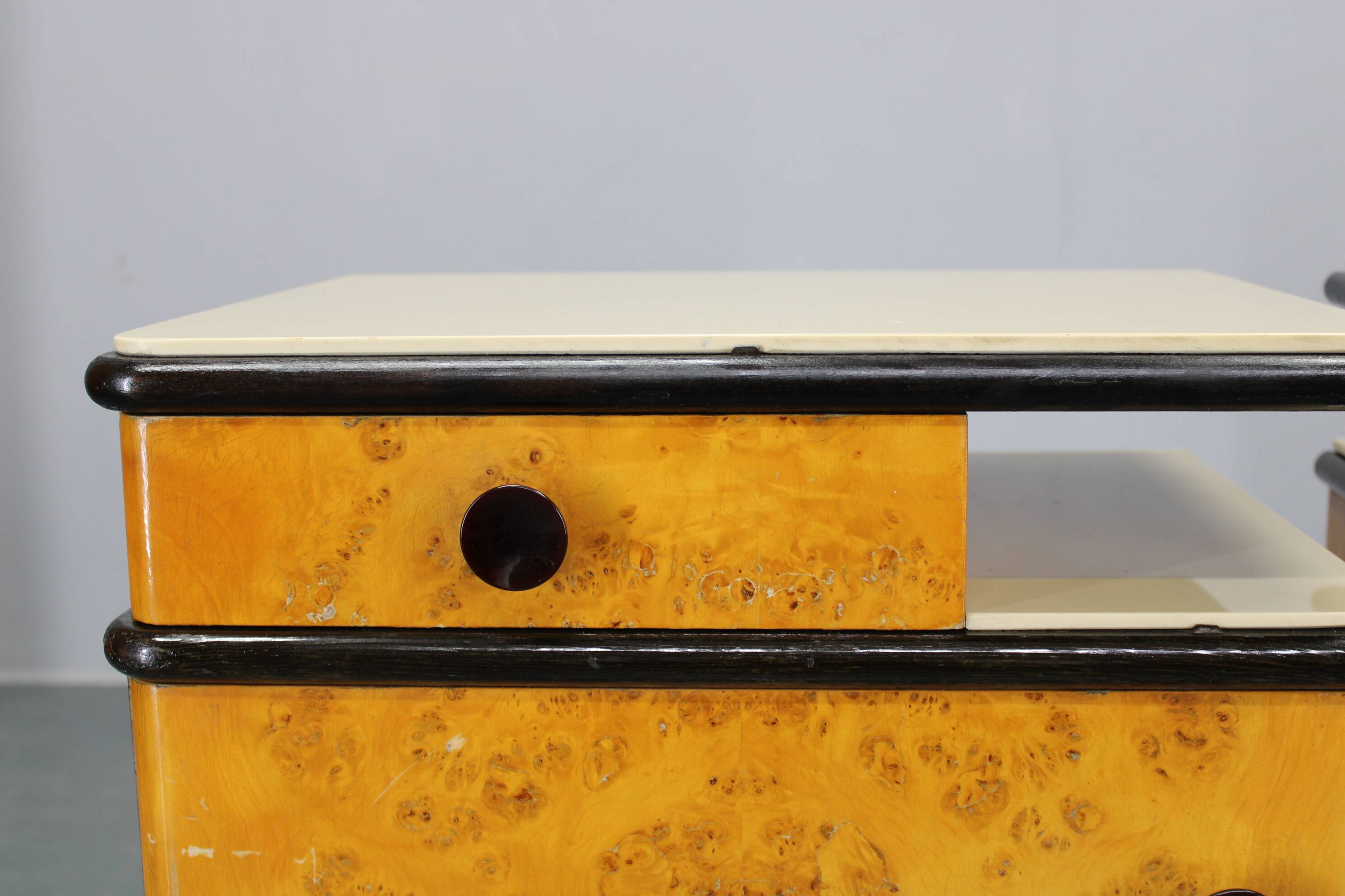 1950s Pair of  Bedside Tables /Night stands in Birch Finish, Czechoslovakia