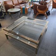 Sliding top coffee table – 70s design – chrome & glass – 108 cm