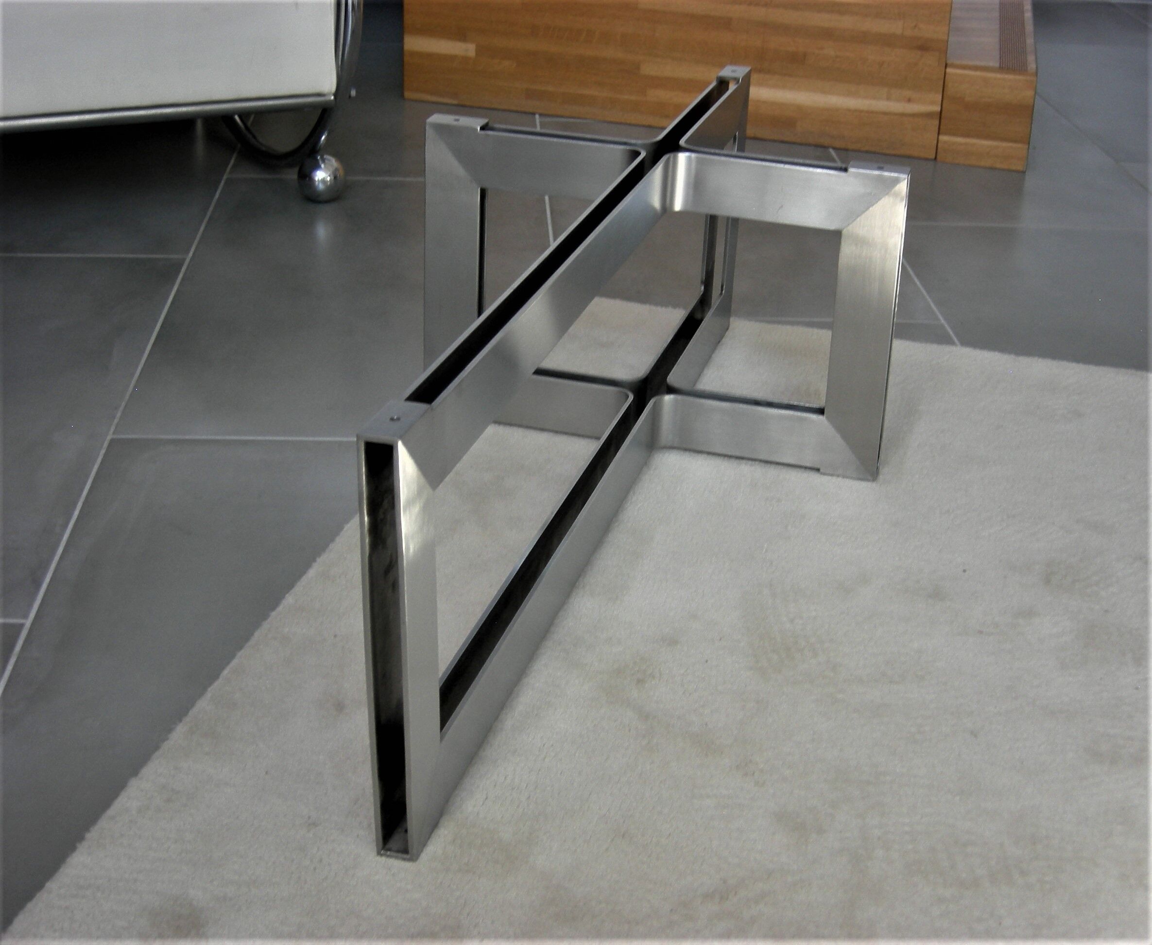 Brushed metal coffee table and smoked glass 70 years
