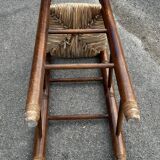 Vintage bar stool - solid wood and straw seat
