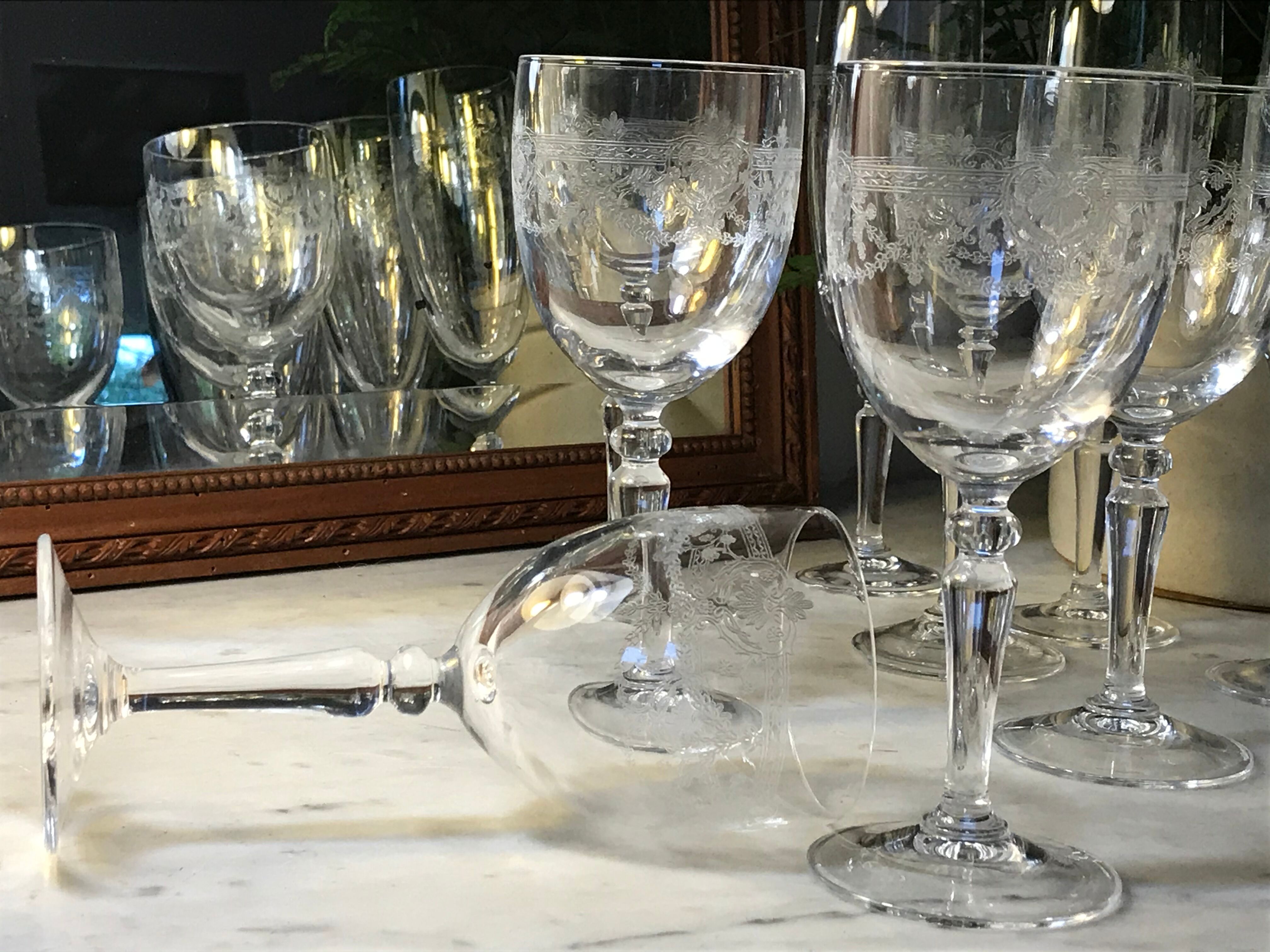 Six crystal wine glasses