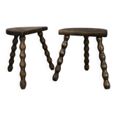 Pair of vintage wooden stools with beaded legs