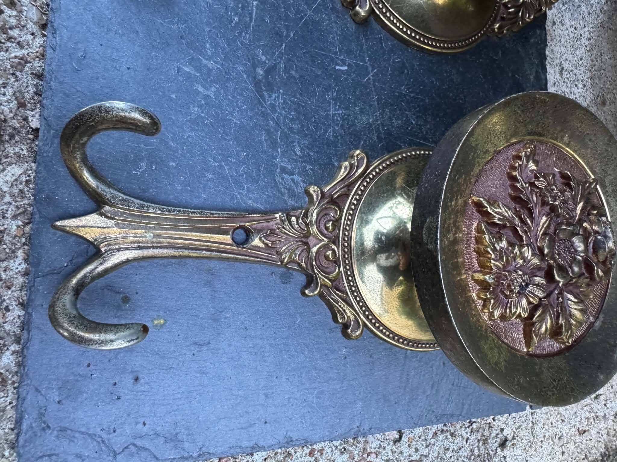 Pair of large solid brass coat hooks vintage Italy