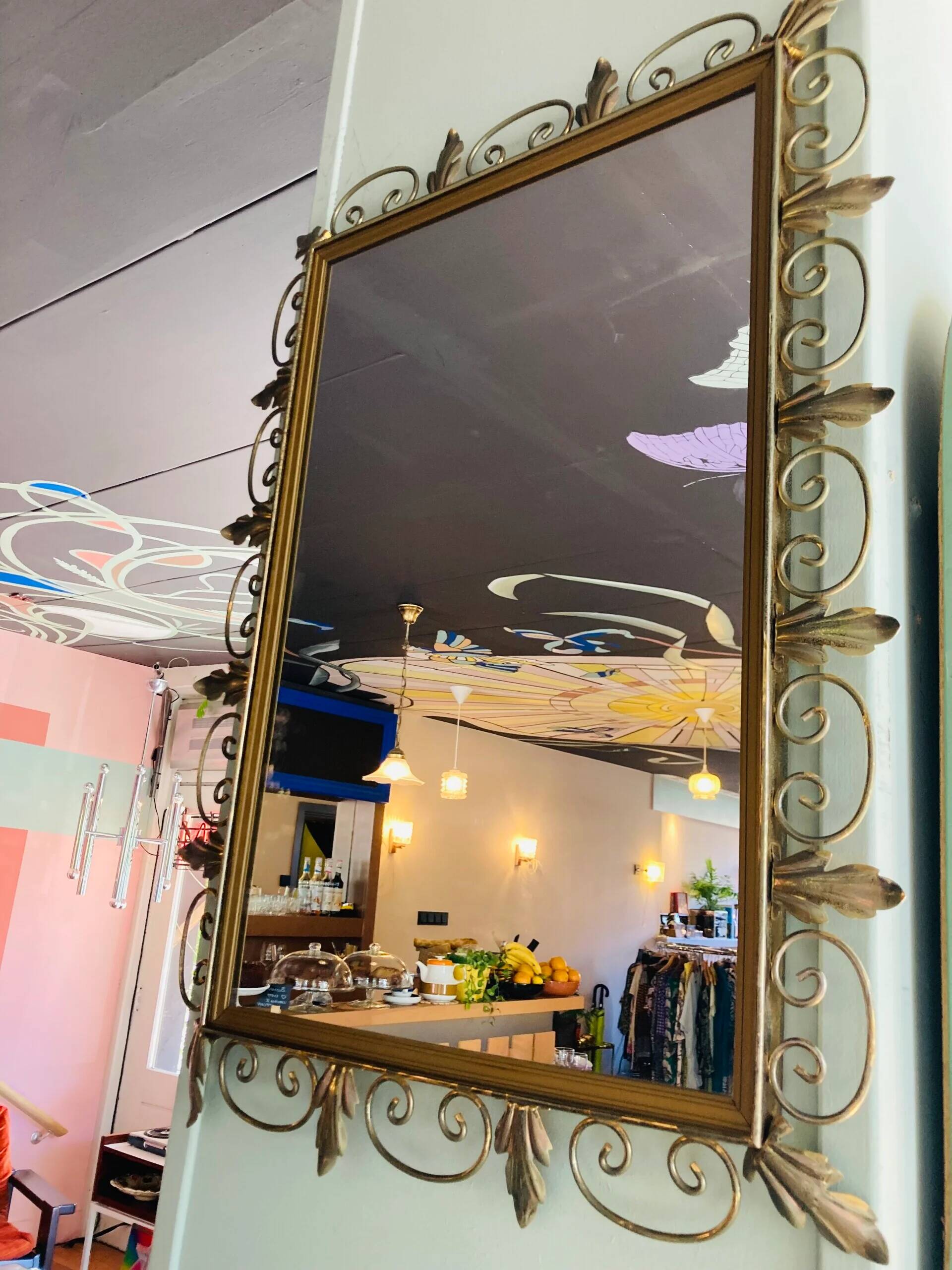 Vintage brass Deknudt mirror with shelf, 1970s